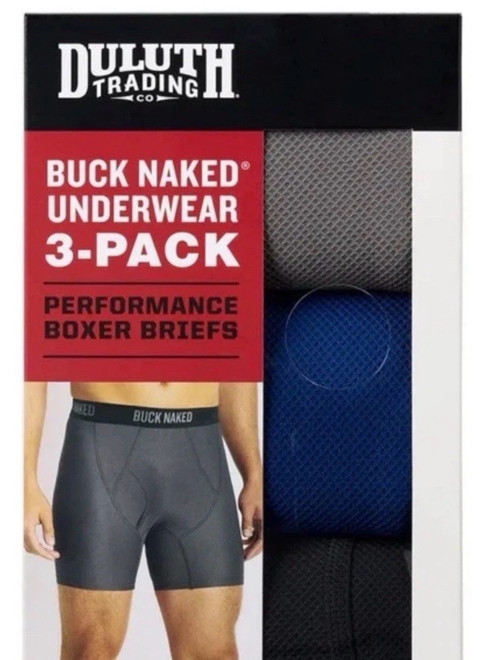Duluth Trading Co Buck Naked Performance Boxer Briefs 3-Pack - Gray/Blue/Black